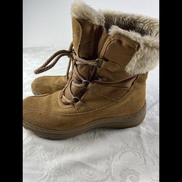 Baretraps Boots Womens Size 7.5 M Tan Leather Faux Fur Lined Lace Up Flat Heel - Picture 7 of 9